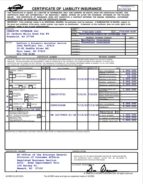 Raffiani's Lawn Sprinkler Service Business Permit