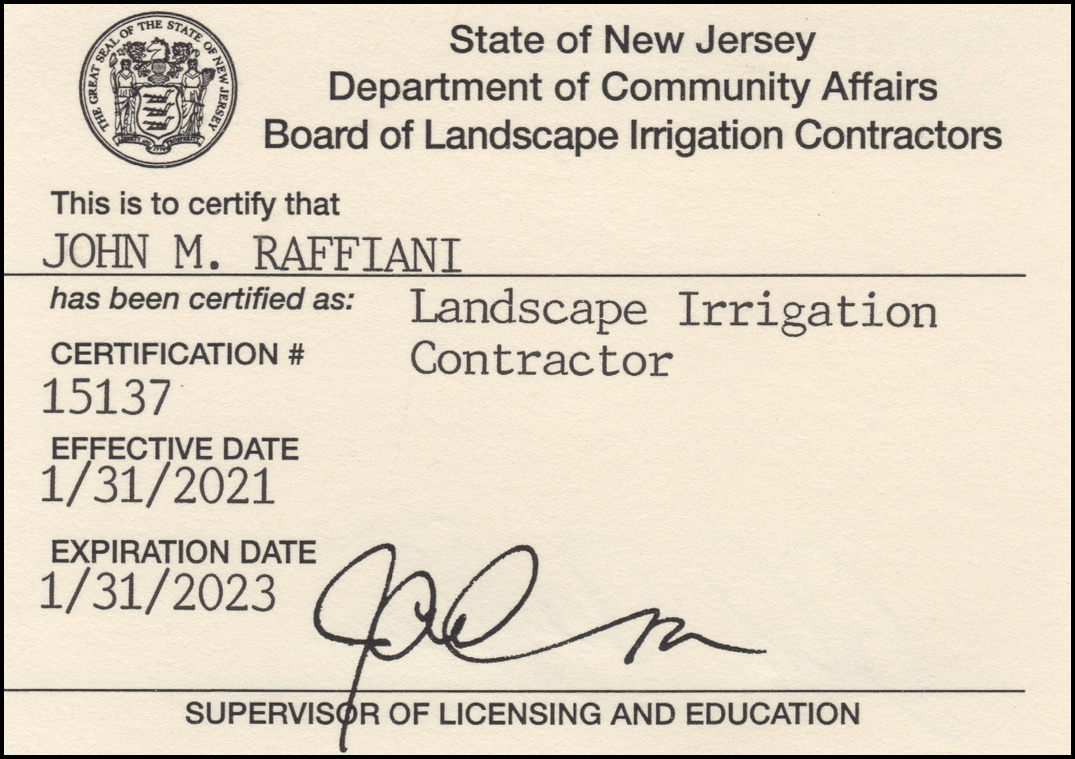 Landscape irrigation technician license
