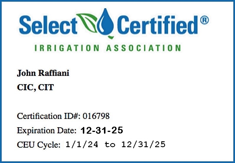 Raffiani's Irrigation Cert. to 2025